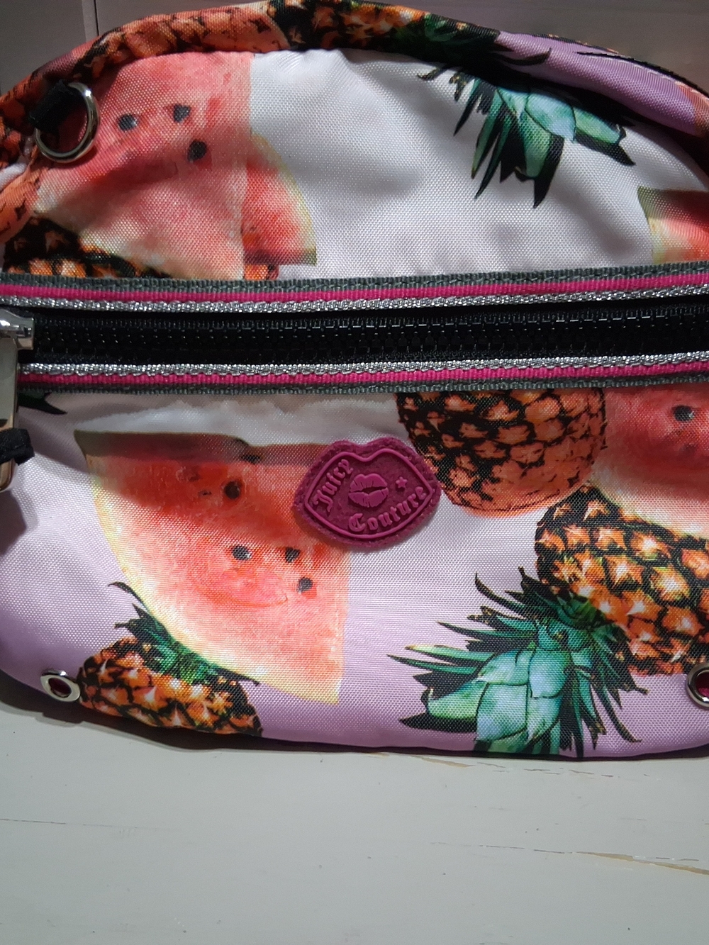 Juicy Couture Nylon Crossbody Bag Pineapple Watermelon Fruit Print Lilac
